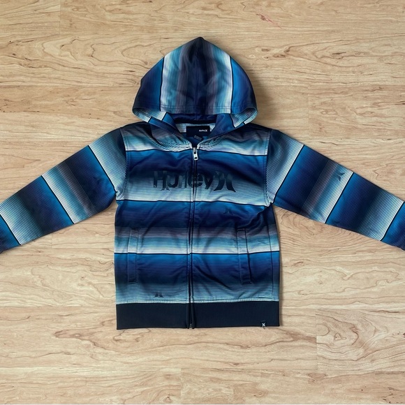Hurley Navy Blue White Purple Teal Striped Hooded Zip-up Boys Size 7 - Picture 2 of 4